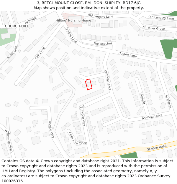 3, BEECHMOUNT CLOSE, BAILDON, SHIPLEY, BD17 6JG: Location map and indicative extent of plot