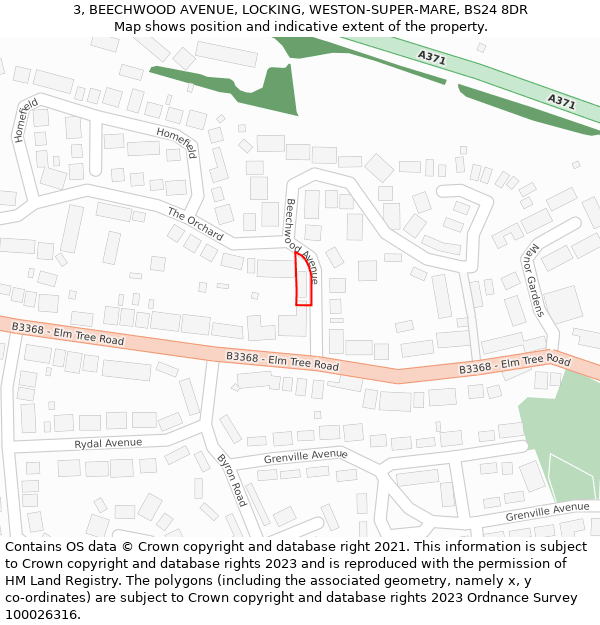 3, BEECHWOOD AVENUE, LOCKING, WESTON-SUPER-MARE, BS24 8DR: Location map and indicative extent of plot