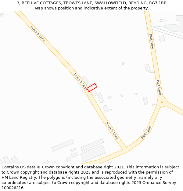 3, BEEHIVE COTTAGES, TROWES LANE, SWALLOWFIELD, READING, RG7 1RP: Location map and indicative extent of plot