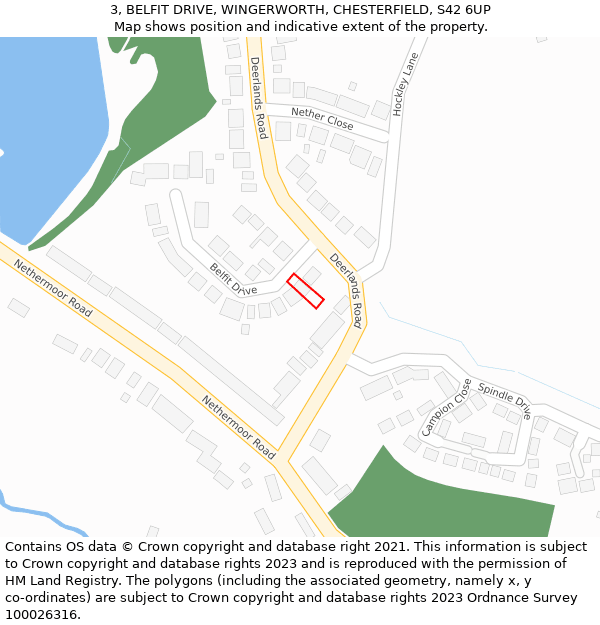 3, BELFIT DRIVE, WINGERWORTH, CHESTERFIELD, S42 6UP: Location map and indicative extent of plot