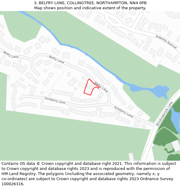 3, BELFRY LANE, COLLINGTREE, NORTHAMPTON, NN4 0PB: Location map and indicative extent of plot