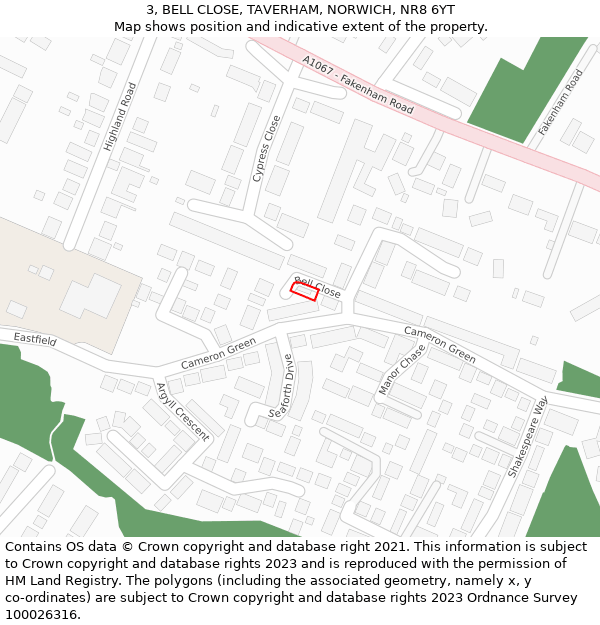 3, BELL CLOSE, TAVERHAM, NORWICH, NR8 6YT: Location map and indicative extent of plot