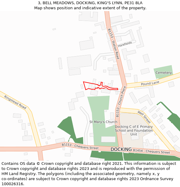 3, BELL MEADOWS, DOCKING, KING'S LYNN, PE31 8LA: Location map and indicative extent of plot