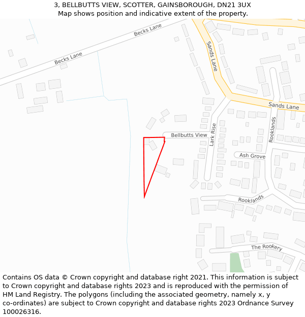 3, BELLBUTTS VIEW, SCOTTER, GAINSBOROUGH, DN21 3UX: Location map and indicative extent of plot