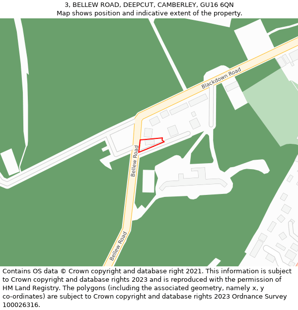 3, BELLEW ROAD, DEEPCUT, CAMBERLEY, GU16 6QN: Location map and indicative extent of plot