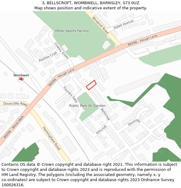 3, BELLSCROFT, WOMBWELL, BARNSLEY, S73 0UZ: Location map and indicative extent of plot