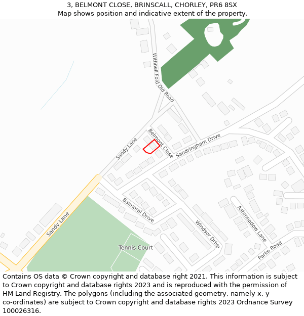 3, BELMONT CLOSE, BRINSCALL, CHORLEY, PR6 8SX: Location map and indicative extent of plot