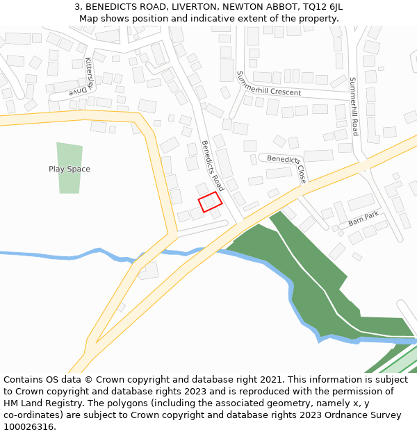 3, BENEDICTS ROAD, LIVERTON, NEWTON ABBOT, TQ12 6JL: Location map and indicative extent of plot