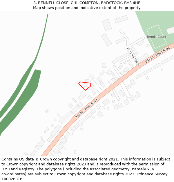 3, BENNELL CLOSE, CHILCOMPTON, RADSTOCK, BA3 4HR: Location map and indicative extent of plot