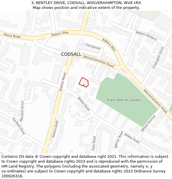 3, BENTLEY DRIVE, CODSALL, WOLVERHAMPTON, WV8 1RX: Location map and indicative extent of plot
