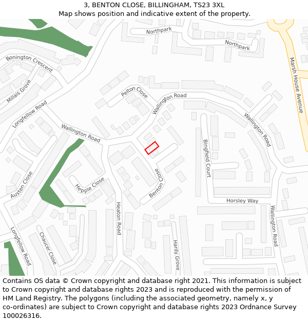 3, BENTON CLOSE, BILLINGHAM, TS23 3XL: Location map and indicative extent of plot