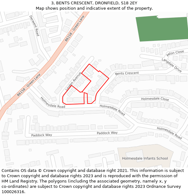 3, BENTS CRESCENT, DRONFIELD, S18 2EY: Location map and indicative extent of plot