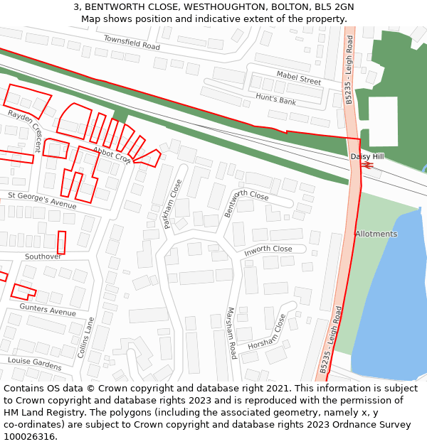 3, BENTWORTH CLOSE, WESTHOUGHTON, BOLTON, BL5 2GN: Location map and indicative extent of plot