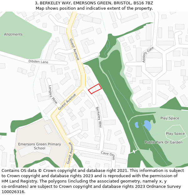 3, BERKELEY WAY, EMERSONS GREEN, BRISTOL, BS16 7BZ: Location map and indicative extent of plot