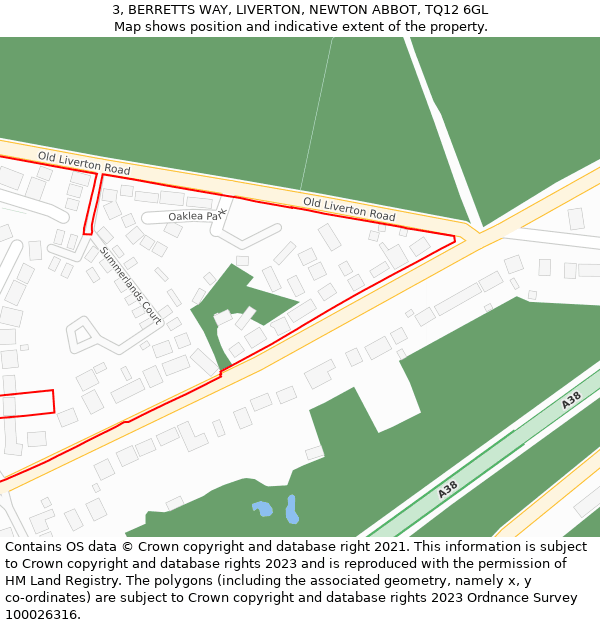 3, BERRETTS WAY, LIVERTON, NEWTON ABBOT, TQ12 6GL: Location map and indicative extent of plot