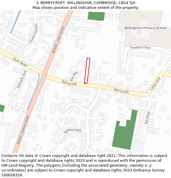 3, BERRYCROFT, WILLINGHAM, CAMBRIDGE, CB24 5JX: Location map and indicative extent of plot
