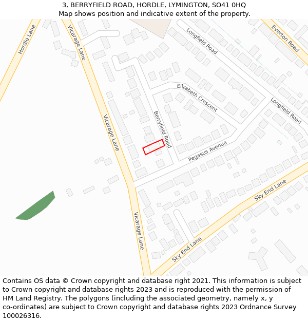 3, BERRYFIELD ROAD, HORDLE, LYMINGTON, SO41 0HQ: Location map and indicative extent of plot