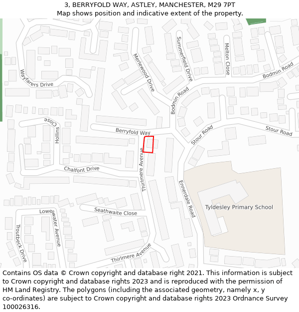 3, BERRYFOLD WAY, ASTLEY, MANCHESTER, M29 7PT: Location map and indicative extent of plot