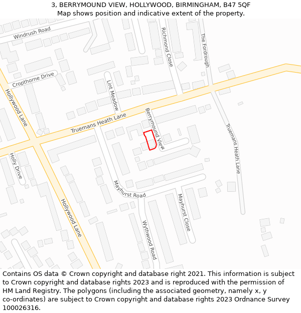 3, BERRYMOUND VIEW, HOLLYWOOD, BIRMINGHAM, B47 5QF: Location map and indicative extent of plot