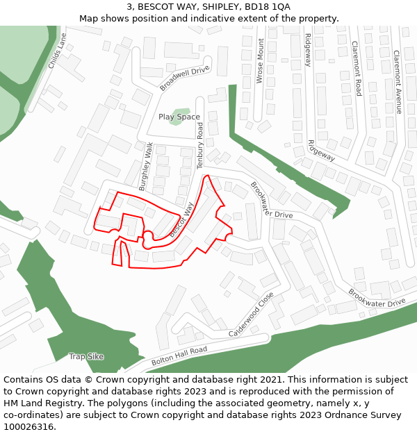 3, BESCOT WAY, SHIPLEY, BD18 1QA: Location map and indicative extent of plot