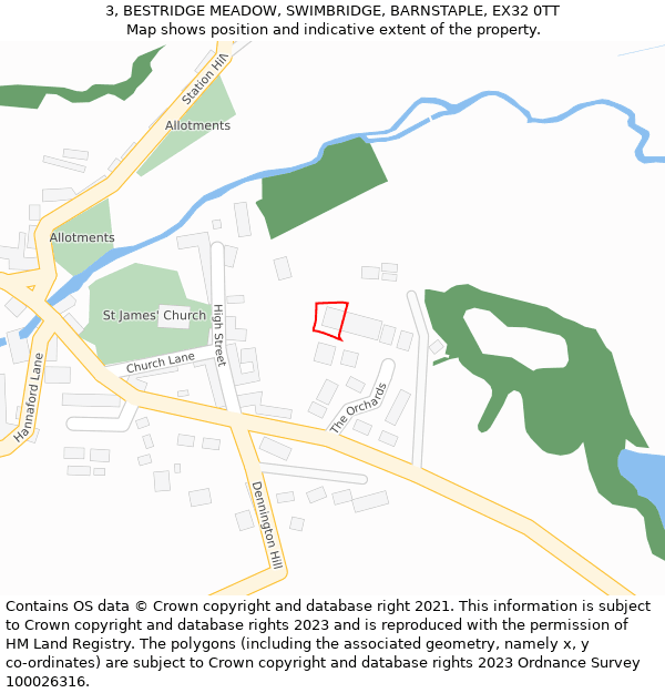 3, BESTRIDGE MEADOW, SWIMBRIDGE, BARNSTAPLE, EX32 0TT: Location map and indicative extent of plot