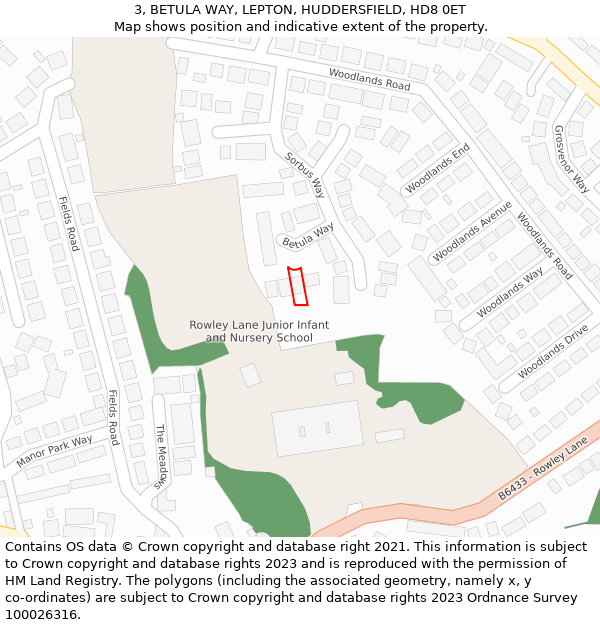 3, BETULA WAY, LEPTON, HUDDERSFIELD, HD8 0ET: Location map and indicative extent of plot