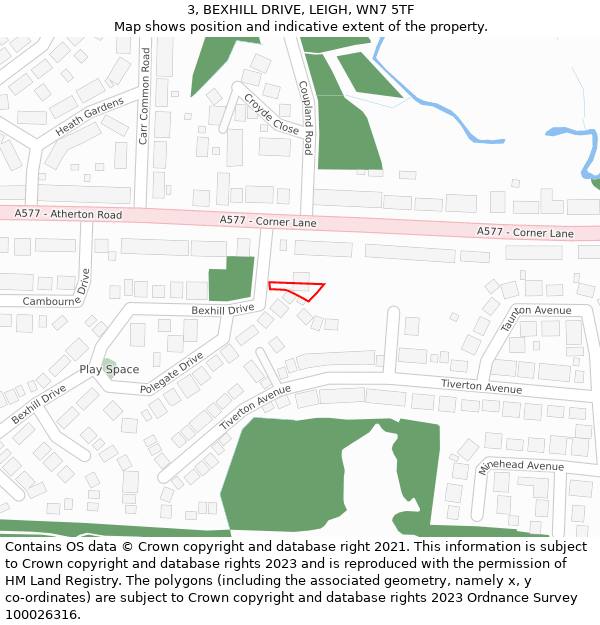 3, BEXHILL DRIVE, LEIGH, WN7 5TF: Location map and indicative extent of plot