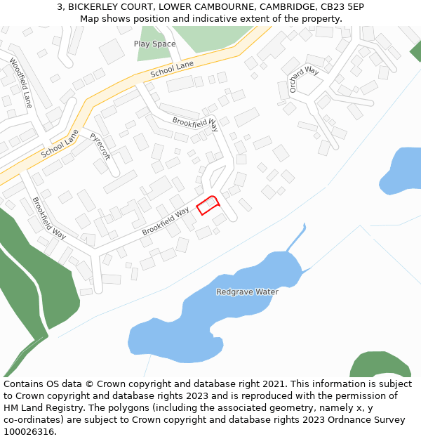 3, BICKERLEY COURT, LOWER CAMBOURNE, CAMBRIDGE, CB23 5EP: Location map and indicative extent of plot