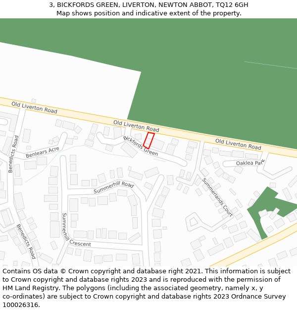 3, BICKFORDS GREEN, LIVERTON, NEWTON ABBOT, TQ12 6GH: Location map and indicative extent of plot