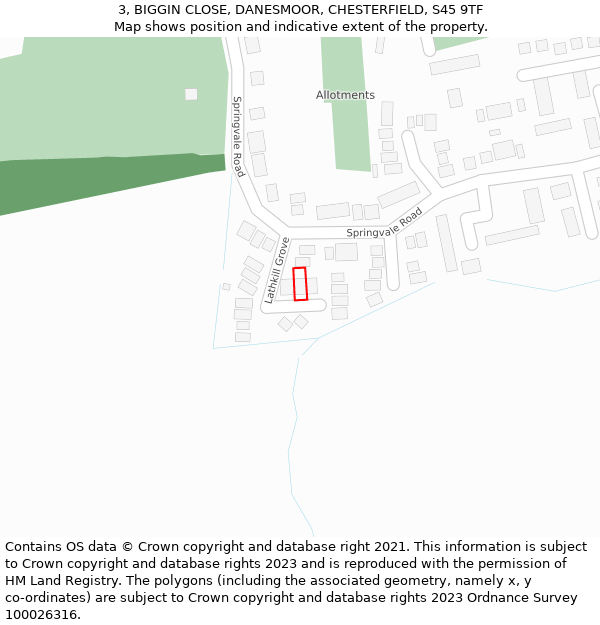 3, BIGGIN CLOSE, DANESMOOR, CHESTERFIELD, S45 9TF: Location map and indicative extent of plot