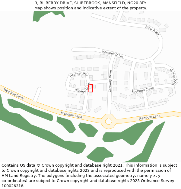 3, BILBERRY DRIVE, SHIREBROOK, MANSFIELD, NG20 8FY: Location map and indicative extent of plot