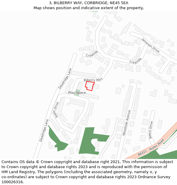 3, BILBERRY WAY, CORBRIDGE, NE45 5EA: Location map and indicative extent of plot