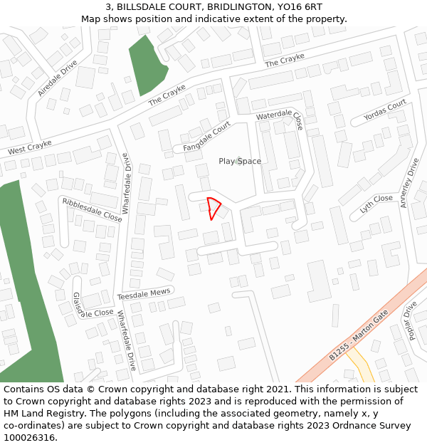 3, BILLSDALE COURT, BRIDLINGTON, YO16 6RT: Location map and indicative extent of plot