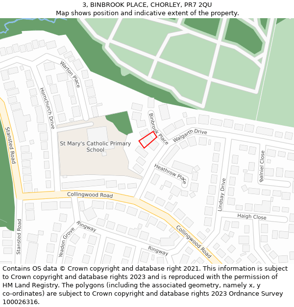 3, BINBROOK PLACE, CHORLEY, PR7 2QU: Location map and indicative extent of plot