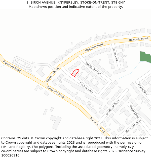 3, BIRCH AVENUE, KNYPERSLEY, STOKE-ON-TRENT, ST8 6NY: Location map and indicative extent of plot