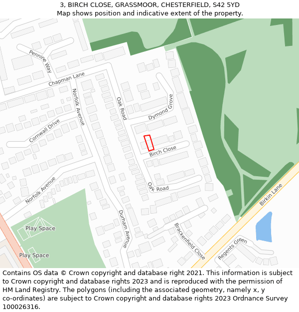 3, BIRCH CLOSE, GRASSMOOR, CHESTERFIELD, S42 5YD: Location map and indicative extent of plot