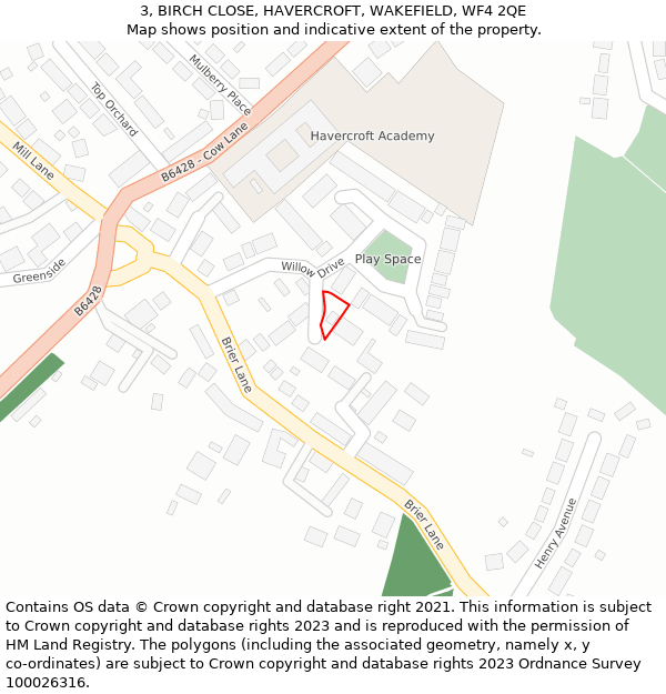 3, BIRCH CLOSE, HAVERCROFT, WAKEFIELD, WF4 2QE: Location map and indicative extent of plot