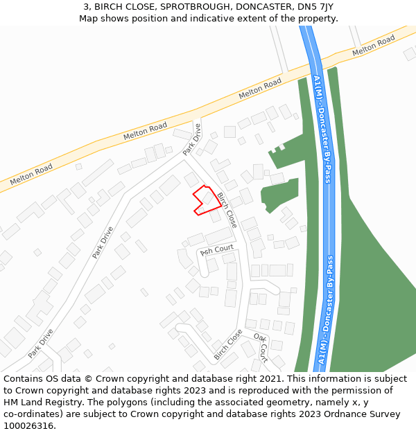 3, BIRCH CLOSE, SPROTBROUGH, DONCASTER, DN5 7JY: Location map and indicative extent of plot