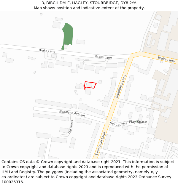 3, BIRCH DALE, HAGLEY, STOURBRIDGE, DY8 2YA: Location map and indicative extent of plot