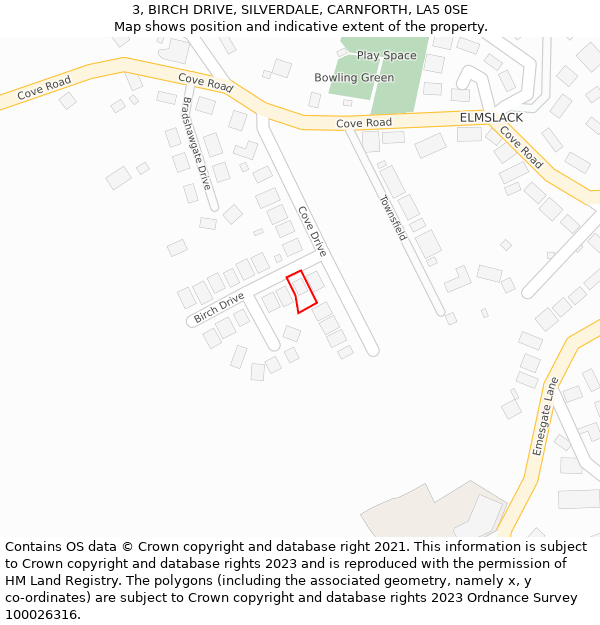 3, BIRCH DRIVE, SILVERDALE, CARNFORTH, LA5 0SE: Location map and indicative extent of plot