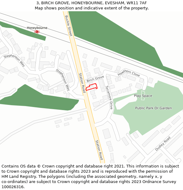 3, BIRCH GROVE, HONEYBOURNE, EVESHAM, WR11 7AF: Location map and indicative extent of plot