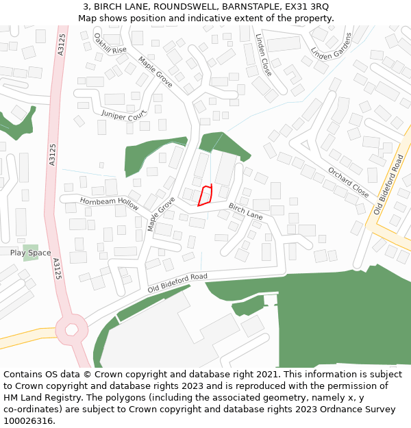 3, BIRCH LANE, ROUNDSWELL, BARNSTAPLE, EX31 3RQ: Location map and indicative extent of plot