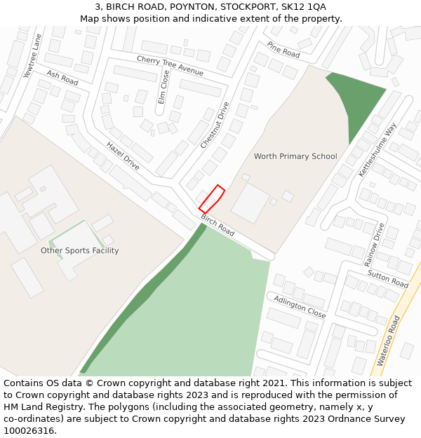 3, BIRCH ROAD, POYNTON, STOCKPORT, SK12 1QA: Location map and indicative extent of plot
