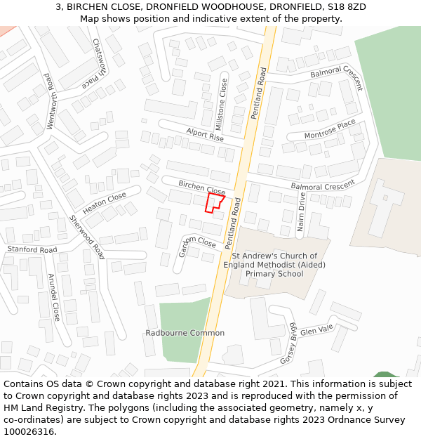 3, BIRCHEN CLOSE, DRONFIELD WOODHOUSE, DRONFIELD, S18 8ZD: Location map and indicative extent of plot