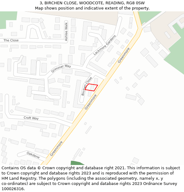 3, BIRCHEN CLOSE, WOODCOTE, READING, RG8 0SW: Location map and indicative extent of plot