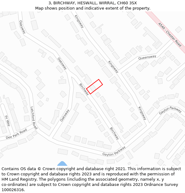 3, BIRCHWAY, HESWALL, WIRRAL, CH60 3SX: Location map and indicative extent of plot