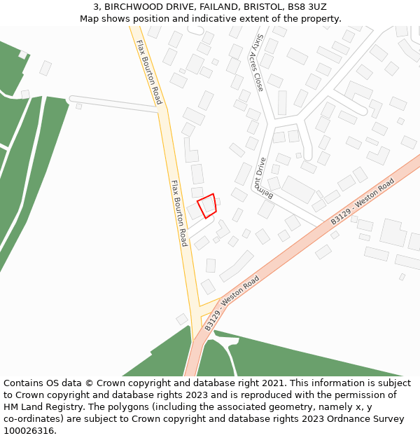 3, BIRCHWOOD DRIVE, FAILAND, BRISTOL, BS8 3UZ: Location map and indicative extent of plot