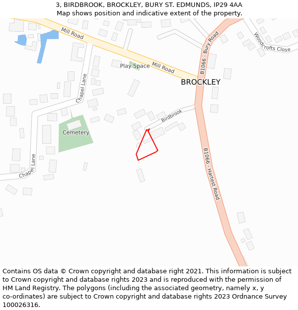 3, BIRDBROOK, BROCKLEY, BURY ST EDMUNDS, IP29 4AA: Location map and indicative extent of plot