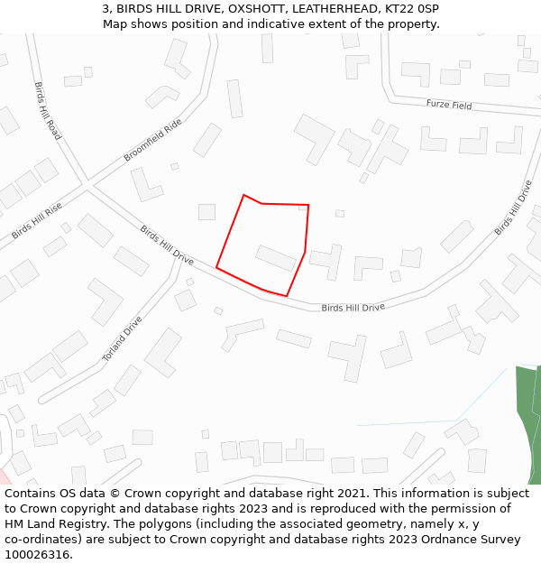 3, BIRDS HILL DRIVE, OXSHOTT, LEATHERHEAD, KT22 0SP: Location map and indicative extent of plot