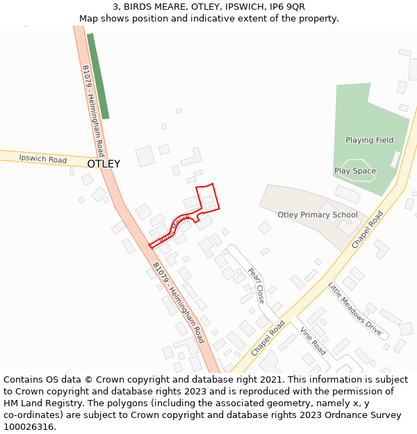 3, BIRDS MEARE, OTLEY, IPSWICH, IP6 9QR: Location map and indicative extent of plot